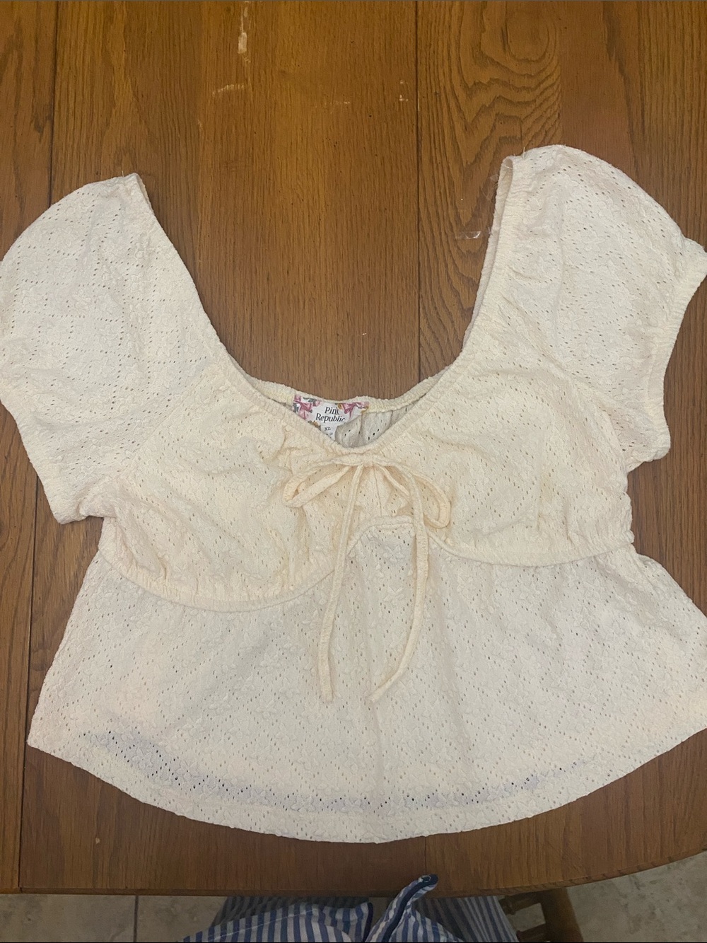 Pink Republic Stretchy Eyelet Crop Top in Cream Size XL NWT